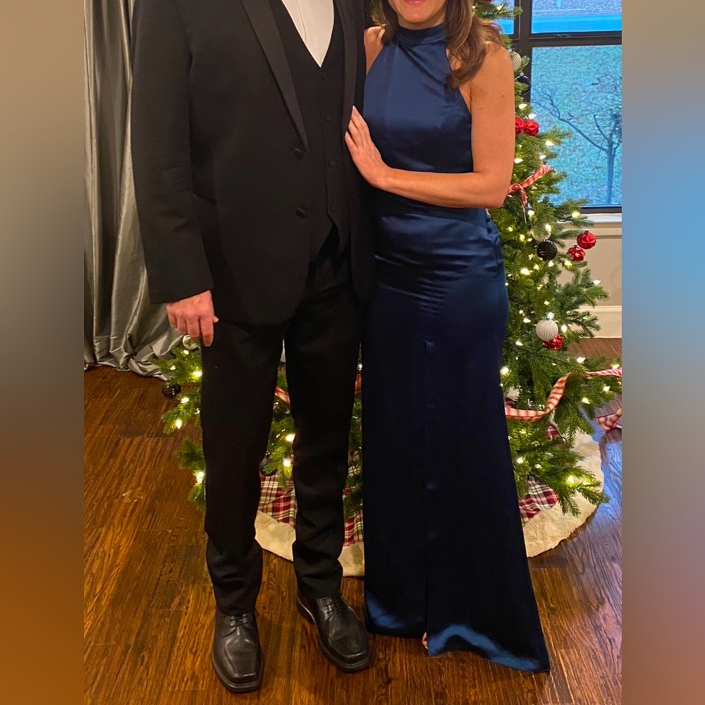 Elegant Navy Blue Satin Gown